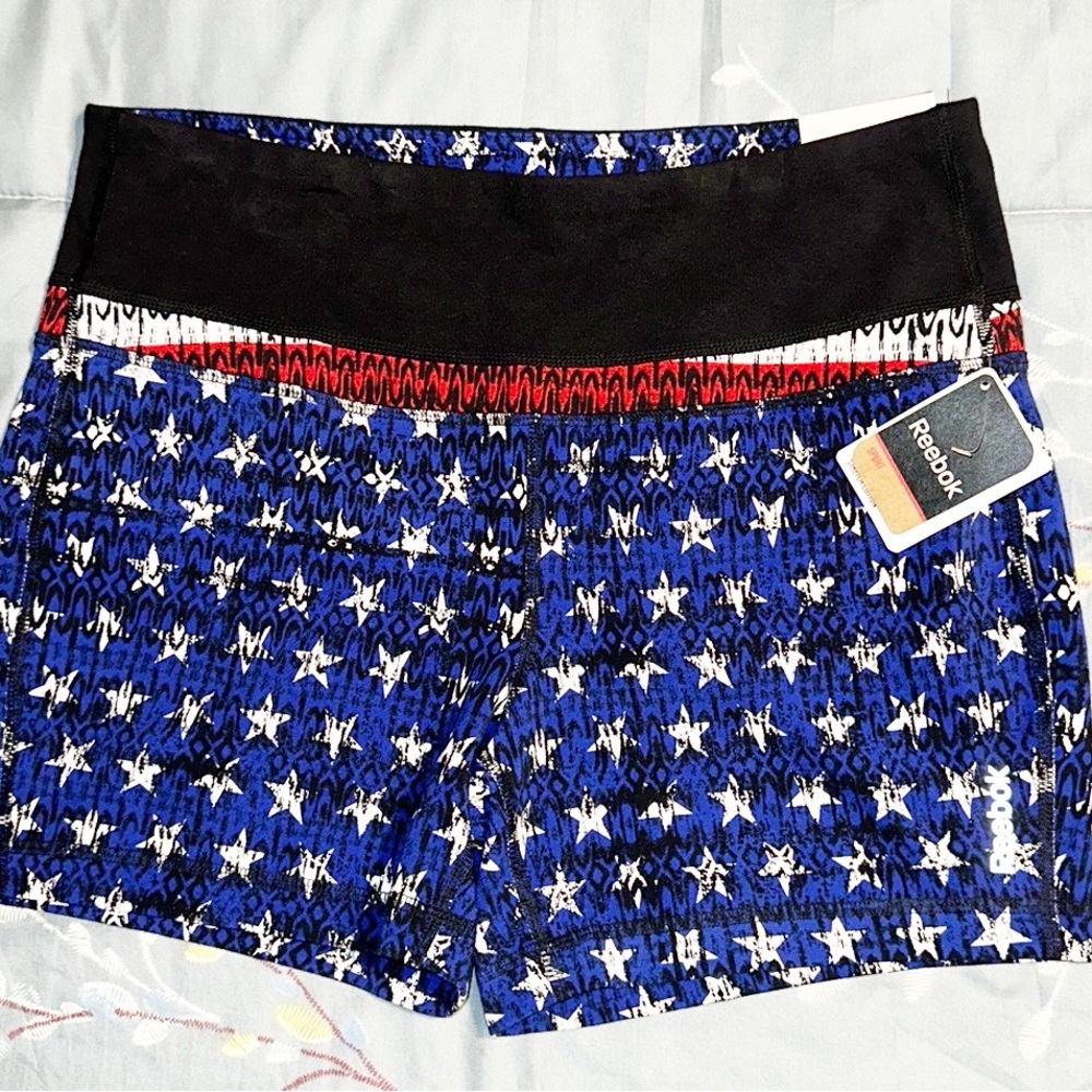 Reebok Tribal Stars Print Fitted Athletic Shorts NWT